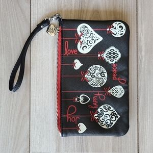 Brighton Love Notes Pouch Wristlet Black White and Red. White and Black Interior